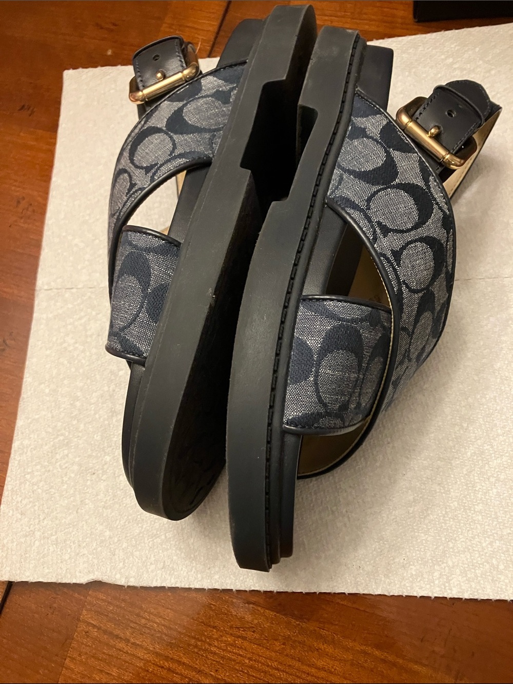 COACH.Navy Signature Canvas Crisscross Slingback Sandals with Box. Size 7 Worn 1 - Picture 14 of 16